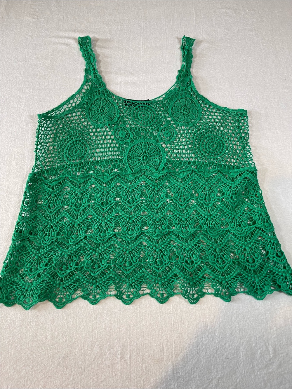 INC Women’s Boho Emerald Green Lacey Crochet Tank Top Cottage-core Hippie